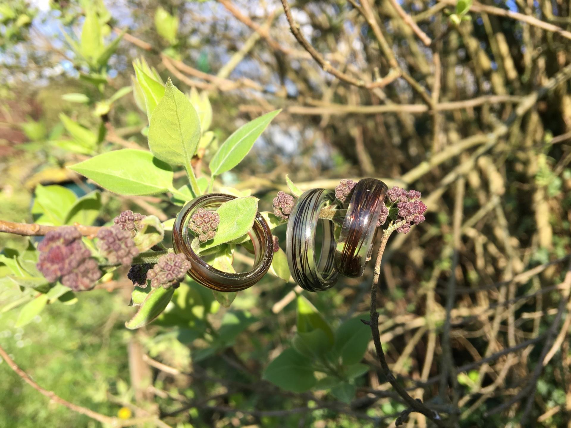 Creation crins bijoux cheval bague resine immortel transparent solide solide taille