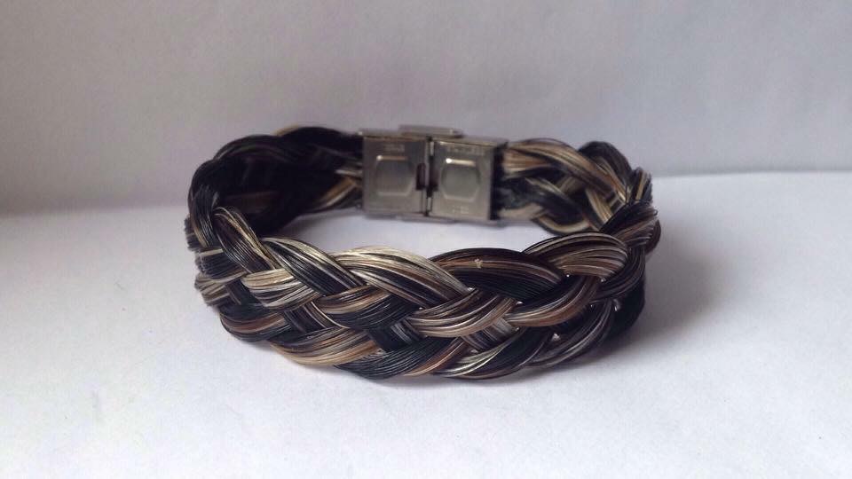 Bracelet en crins de cheval tressage plat et fermoir en acier inoxydable